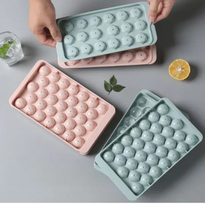 Khuôn Làm Đá, Khay Đá Bi Tròn, Vỉ Làm Thạch Rau Câu 33 Viên TRÒN Có Nắp Đậy Kín Nhựa Việt Nhật