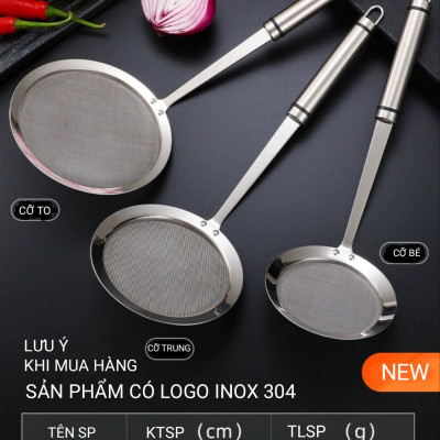 Vợt Vớt Bọt INOX 304 Cán INOX SIÊU ĐẸP CÓ IN  (LOGO INOX 304 ) hàng Cao cấp. Sản phẩm Vợt Size 3 Cỡ , Dụng cụ nhà bếp dùng vớt cặn, vớt xương