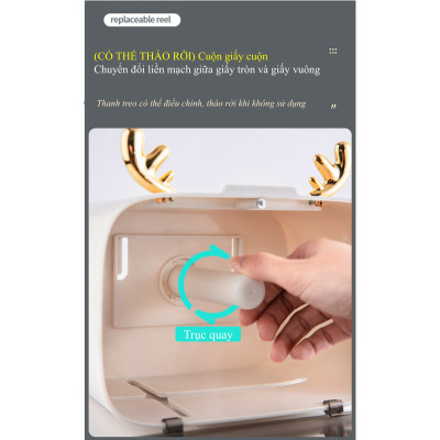 Hộp đựng khăn giấy, hộp khăn giấy, nhựa PP hoạ tiết sừng nai dễ thương, màu trắng sang trọng 