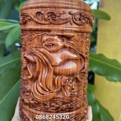 Hộp đựng trà (chè ) khắc phật di lặc bằng gỗ hương đá kt 20×12×12cm 