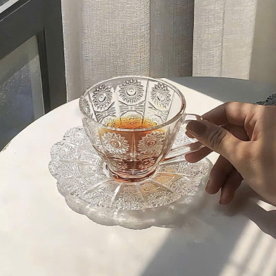 Set Tách Trà Thủy Tinh 210ml Sang Trọng Kèm Đĩa - Tách Trà Uống Trà, Cà Phê  Hoa Mặt Trời Sang Trọng Tiện Lợi Đẳng Cấp - HÀNG CHÍNH HÃNG MINIIN