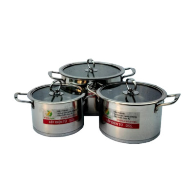 Bộ nồi inox từ 3 đáy POWER HOME nắp kiếng - Kiểu dáng Đức - Hàng chính hãng