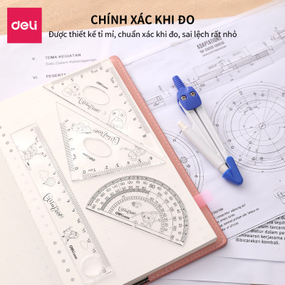 Bộ Dụng Cụ Đo Deli, Trong Suốt Gồm 5 Dụng Cụ/Hộp - E9598