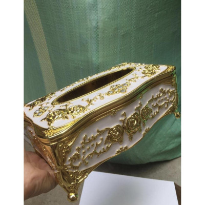 Hộp đựng khăn giấy màu vàng đính hạt sang trọng, phong cách hoàng gia - hàng chính hãng