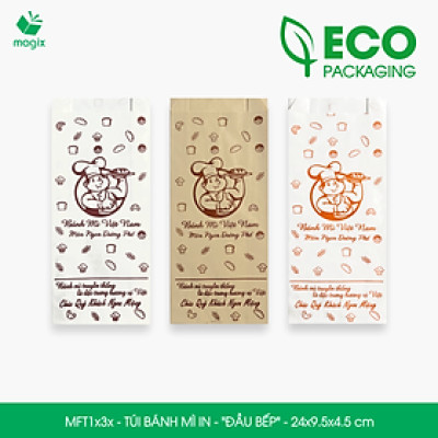 Combo 100 Túi bánh mì 24x9.5x4.5 cm - In sẵn họa tiết ĐẦU BẾP - Bao bánh mì Túi giấy thực phẩm an toàn