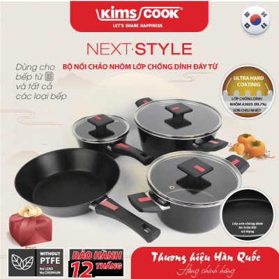 [GIÁ SỐC] Bộ Nồi 7 Món Next Style KimsCook - Hợp Kim Nhôm - Chống Dính Tốt - Đáy Từ