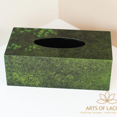 Hộp Đựng Khăn Giấy Xanh Đậm Hoạ Tiết Tre
