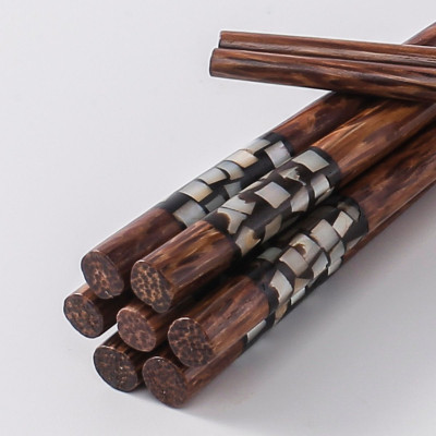 Bộ 10 đôi đũa dừa đá khảm trai PHUSANG sang trọng không chất bảo quản dùng trong nhà hàng khách sạn và bàn ăn