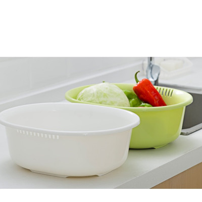 Bộ 01chậu & 01rổ nhựa Oval Sanada Seiko 5.3L cao cấp có tay cầm tiện dụng - Hàng nội địa Nhật Bản.