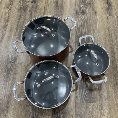 Bộ nồi từ nhập khẩu Thái Lan Orkin OR09 3 chiếc 20, 24, 28cm, bảo hành 1, thân nhôm đúc, phủ chống dính nano, siêu bền
