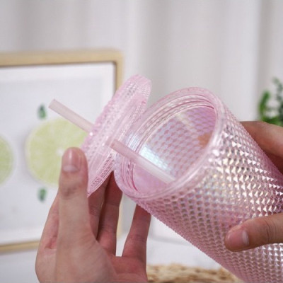 Ly nước hoạ tiết vân kim cương lấp lánh 2 lớp chất liệu PP cao cấp BPA Free cách nhiệt - hàng chính hãng