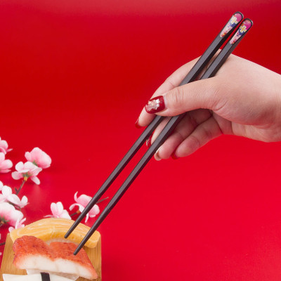 Combo 5 Đôi Đũa Thủy Tinh Đầu Đũa Vạt Xéo Trang Trí Họa Tiết Nhật Bản Phủ Bóng 