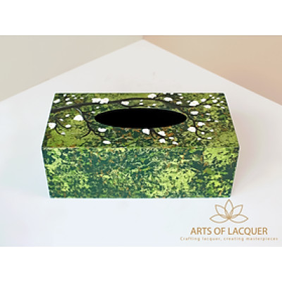 Hộp Đựng Khăn Giấy Sơn Mài Cao Cấp - Họa Tiết Hoa Trắng