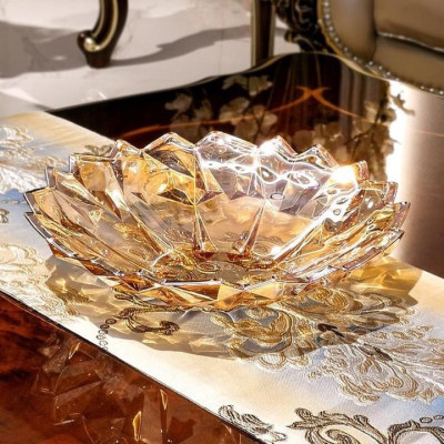 COMBO 3 KHAY THỦY TINH ĐỰNG BÁNH KẸO HOA QUẢ MÀU VÀNG CAO CẤP - ANTH687