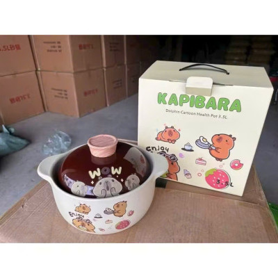 Nồi Gốm Đất Sứ Tráng Men Kho Cá, Nấu Cháo, Nấu Mỳ Họa Sĩ Hoạt Hình – Dung Tích 3.5L, Sử Dụng Tất Cả Các Loại Bếp - HÀNG CHÍNH HÃNG MINIIN