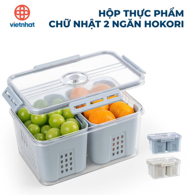 Bộ Hộp Rổ Trong HOKORI Nhựa Cao Cấp - 2 Ngăn Tách Nước - Thực Phẩm Tủ Lạnh - Hàng chính hãng 