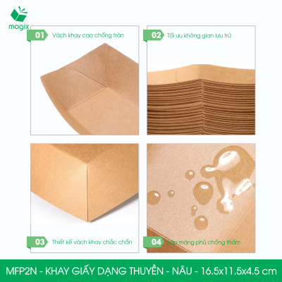 MFP2N - 16.5x11.5x4.5 cm - 50 khay giấy dáng thuyền đựng thức ăn, khay giấy đựng món tráng miệng