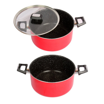 [Tặng cặp nhấc nồi silicon cao cấp] Bộ nồi chảo chống dính vân đá cao cấp Hàn Quốc Kims Cook dày dặn, nắp kính cường lực size 20+24 cm và chảo sâu lòng size 28cm