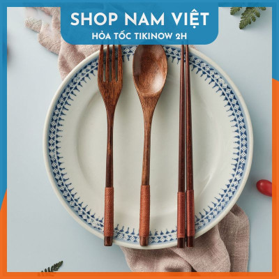 Set Muỗng Đũa Gỗ Du Lịch Phong Cách Nhật Bản Bộ 4 Món