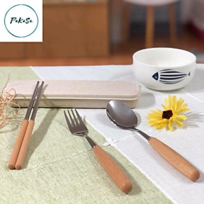Bộ thìa đũa-muỗng đũa inox có hộp đựng bằng nhựa lúa mạch cao cấp- Hàng chính hãng PAKASA
