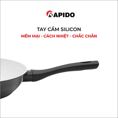 Chảo từ chống dính Rapido, chảo xào vân đá size 24-30cm dùng bếp từ, gas, hồng ngoại - hàng chính hãng