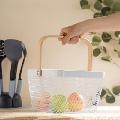 Giỏ lưới kim loại quai xách gỗ đa năng_ hàng nhập khẩu chính hãng.