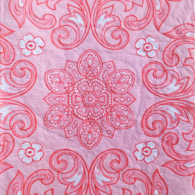 (Tặng 1 lót phần ăn 30x45 cm) Khăn Trải Bàn PAULEE 856B tròn 150cm Hoa văn hồng, không thấm nước