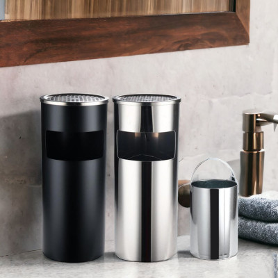 Thùng rác inox tròn, thùng rác inox gạt tàn tròn  A - 035 cao cấp