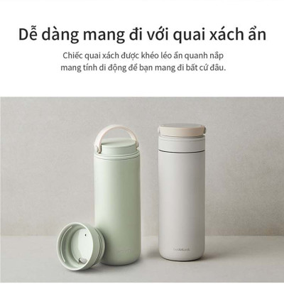 Bình giữ nhiệt Lock&Lock 475ml Metro Two Way màu xanh mint LHC4274MIT, Hàng chính hãng, có quai xách, đế silicone chống trượt - JoyMall