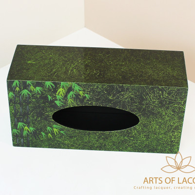 Hộp Đựng Khăn Giấy Xanh Đậm Hoạ Tiết Tre