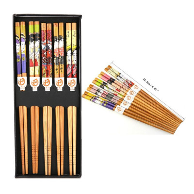Combo 02 Set đũa tre Tanaka in họa tiết hoa văn tinh xảo - Nội địa Nhật Bản (Set 05 đôi)