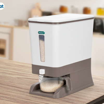 Thùng đựng gạo tiện ích 10kg Hokori Tặng kèm 5 khăn lau grofa- Hàng Chính Hãng 