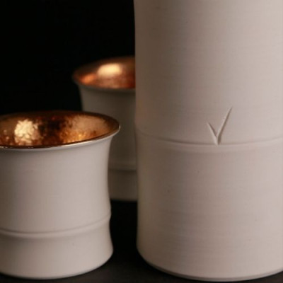 Cốc Tre Tráng Men Kinsai Nhật Bản Bộ 5 Chiếc