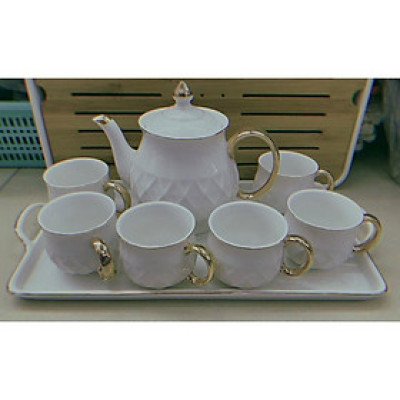 BỌ ẤM CHÉN PHA TRÀ TRĂNG VÂN VUÔNG CHÉO