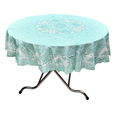 Khăn trải bàn PAULEE FY116 tròn - đường kính 178cm, hoa văn, màu xanh ngọc, nhựa PVC dẻo, không thấm nước