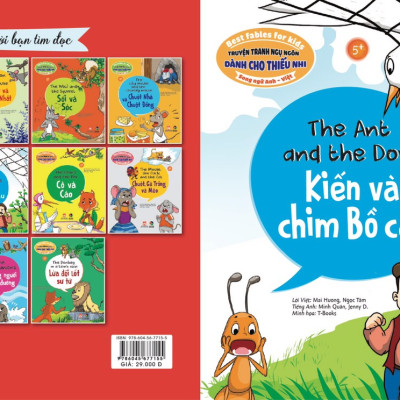 Combo 4 quyển Truyện tranh ngụ ngôn dành cho thiếu nhi ( Song Ngữ Anh - Việt )cò và cáo+ chú bé chăn cừu+ kiến và chim bồ câu+ bộ lông mượn