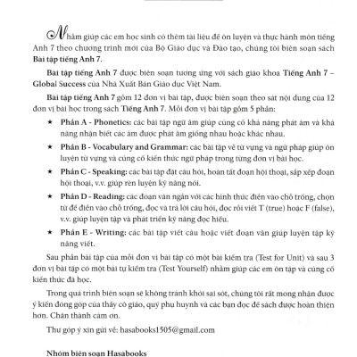 Bài Tập Tiếng Anh Lớp 7 - Không Đáp Án (Dùng Kèm SGK Tiếng Anh 7 Global Success) 