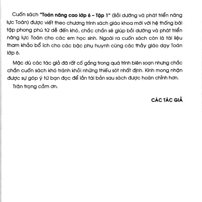 Toán Nâng Cao - Bồi Dưỡng Và Phát Triển Năng Lực Toán Lớp 6 - Tập 1