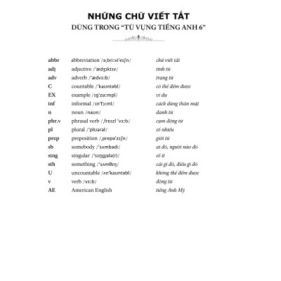 Từ Vựng Tiếng Anh 6 (Theo Chương Trình Khung Của Bộ Giáo Dục Và Đào Tạo)