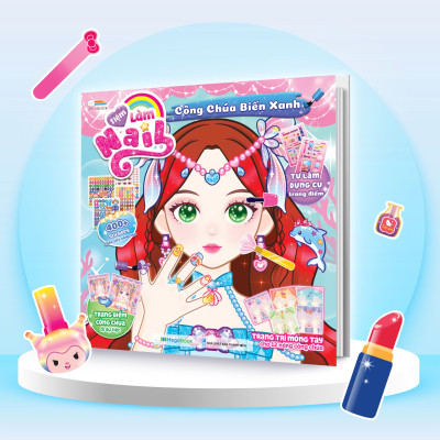 Combo 4 cuốn Tiệm Làm Nail Công chúa (1200+ stickers dễ thương) - Sách bóc dán sticker cho bé gái