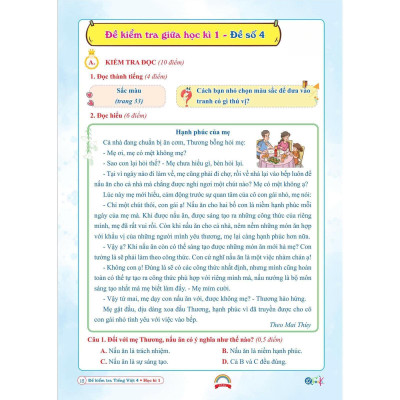 Đề Kiểm Tra Tiếng Việt Lớp 4 - Chân Trời Sáng Tạo - Cả năm (1 cuốn) - Bản Quyền