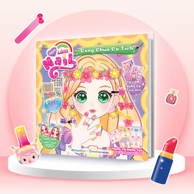 Combo 4 cuốn Tiệm Làm Nail Công chúa (1200+ stickers dễ thương) - Sách bóc dán sticker cho bé gái