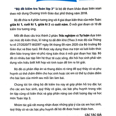 Bộ Đề Kiểm Tra Toán 3 - Tập 1
