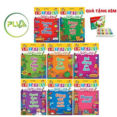 Combo 8 Quyển Tô Màu - Tập Vẽ Tăng Khả Năng Tư Duy +Sáng Tạo Cho Bé Yêu: Tặng Kèm Hộp Sáp Màu 12 Màu Xinh Xắn