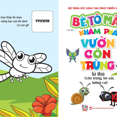 Bé tô màu: Khám phá vườn côn trùng kì thú (côn trùng, bò sát, lưỡng cư) (20+ hình dán sticker)