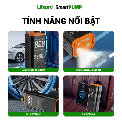 Bơm lốp ô tô không dây đa năng Lifepro SmartPUMP Hàng chính hãng
