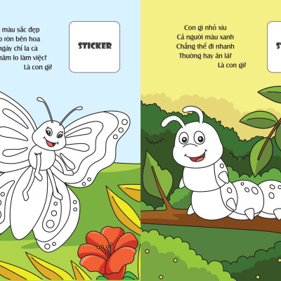 Bé tô màu: Khám phá vườn côn trùng kì thú (côn trùng, bò sát, lưỡng cư) (20+ hình dán sticker)