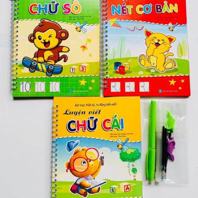 Sách- Combo 3 cuốn Sách Tô bay Luyện viết Bút mực Thần kỳ Tự động biến mất (Nét cơ bản, Chữ cái, Chữ số)