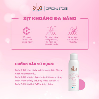 Xịt Khoáng BABY ALBA Chống Hăm Khô Rôm Sảy Giúp Da Bé Mịn Màng 150ML