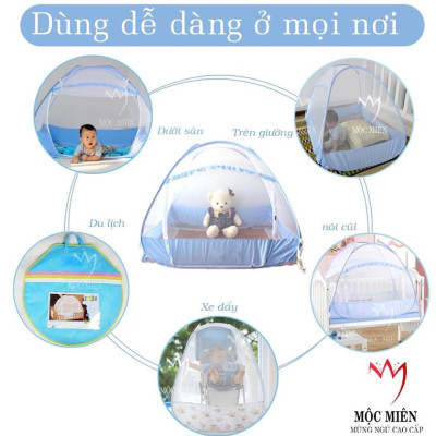 Màn Chụp , Mùng Chụp Cho Bé Cao Cấp Mộc Miên - Có Viền Chân 80x120cm